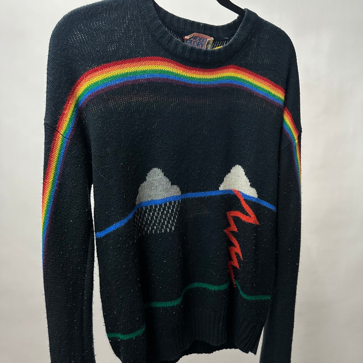 Vintage 70s Faded Glory Rainbow Storm Sweater - Medium