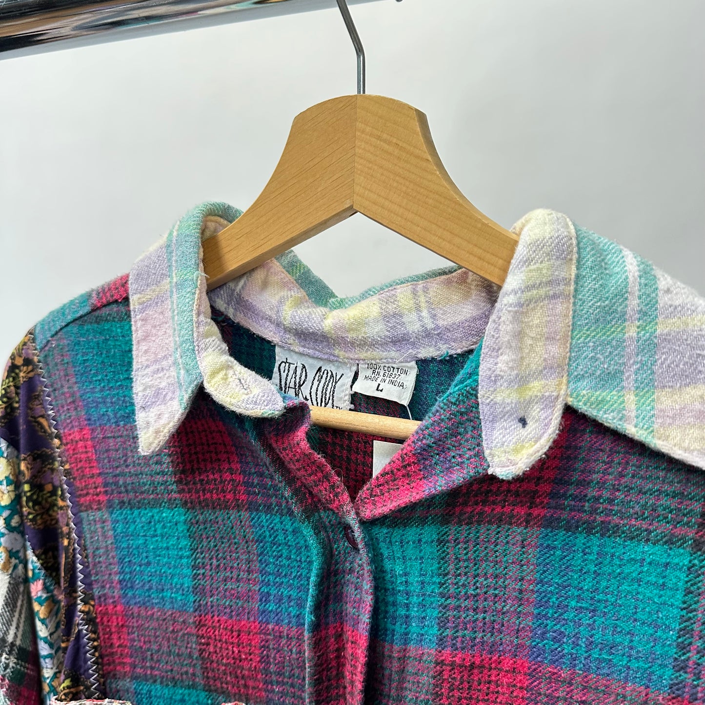 Vintage 80s/90s Patchwork Flannel Shirt - Large
