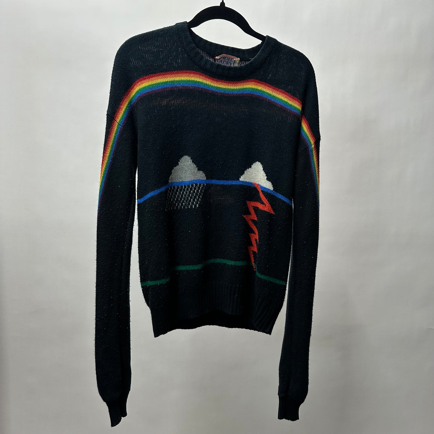 Vintage 70s Faded Glory Rainbow Storm Sweater - Medium