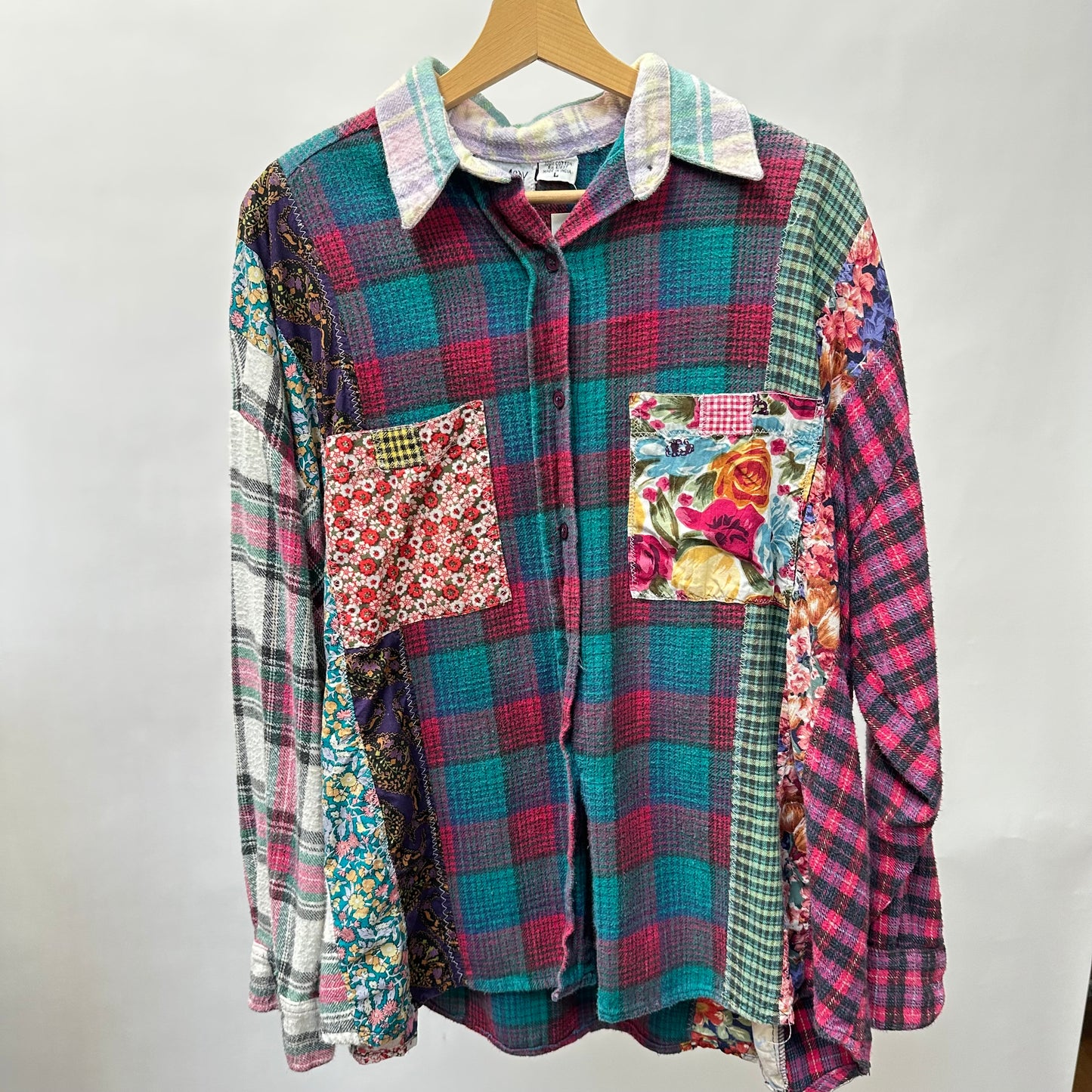 Vintage 80s/90s Patchwork Flannel Shirt - Large