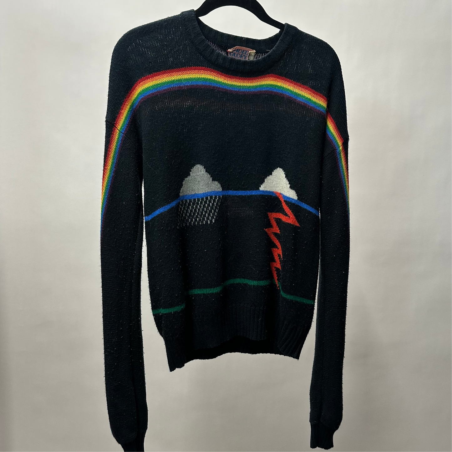 Vintage 70s Faded Glory Rainbow Storm Sweater - Medium
