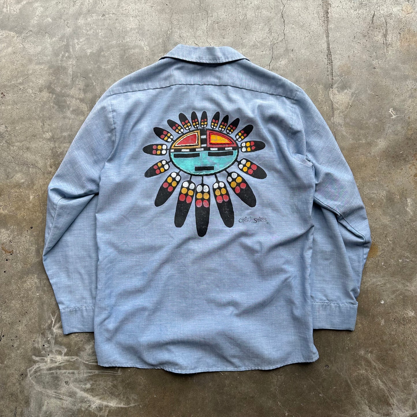 Vintage 1970s Christi Shirts Native The Sun Face Wrangler Shirt - Medium