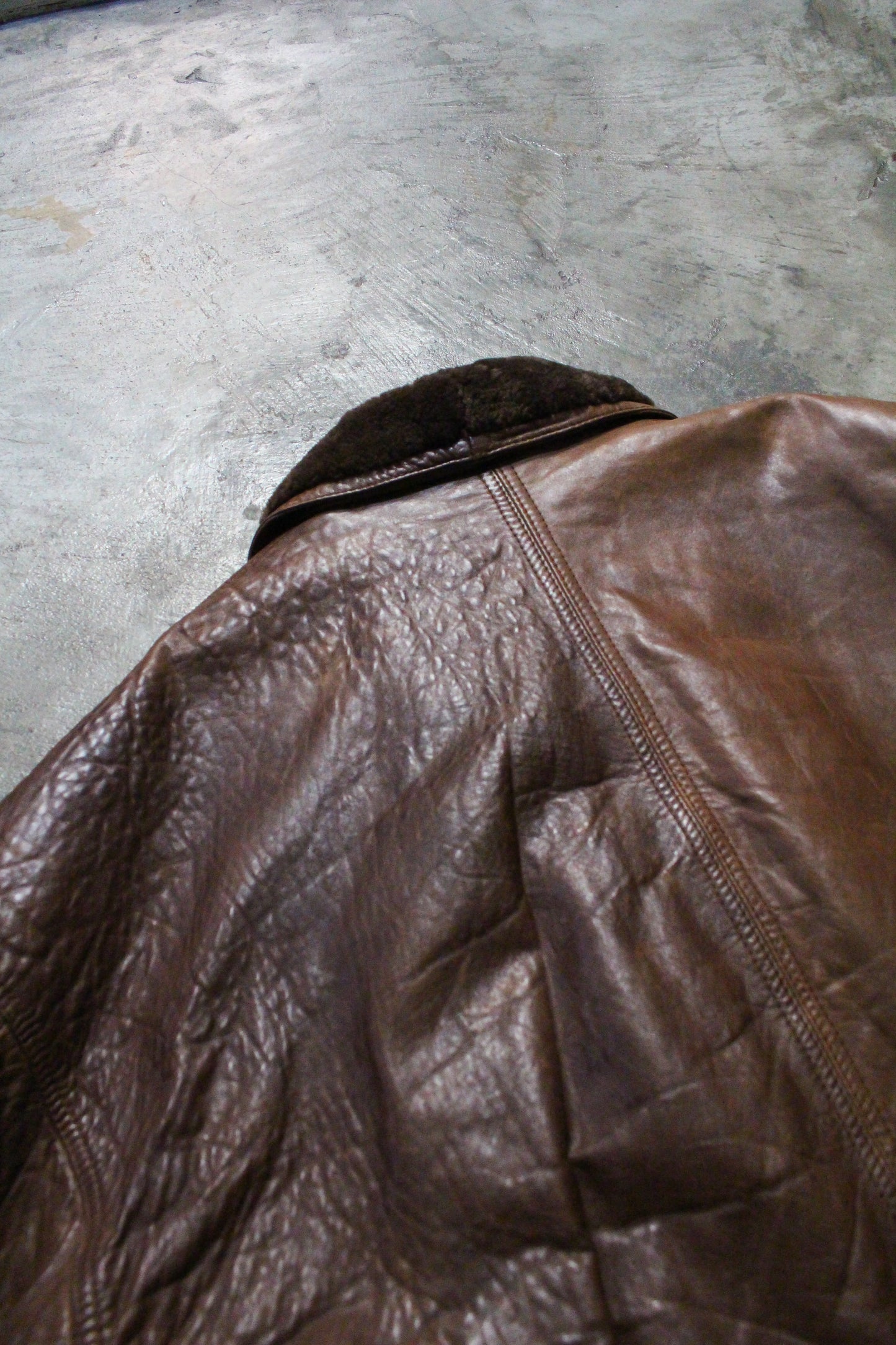 Vintage 1980s Gianni Versace Brown Leather Beaver Fur Overcoat - Large