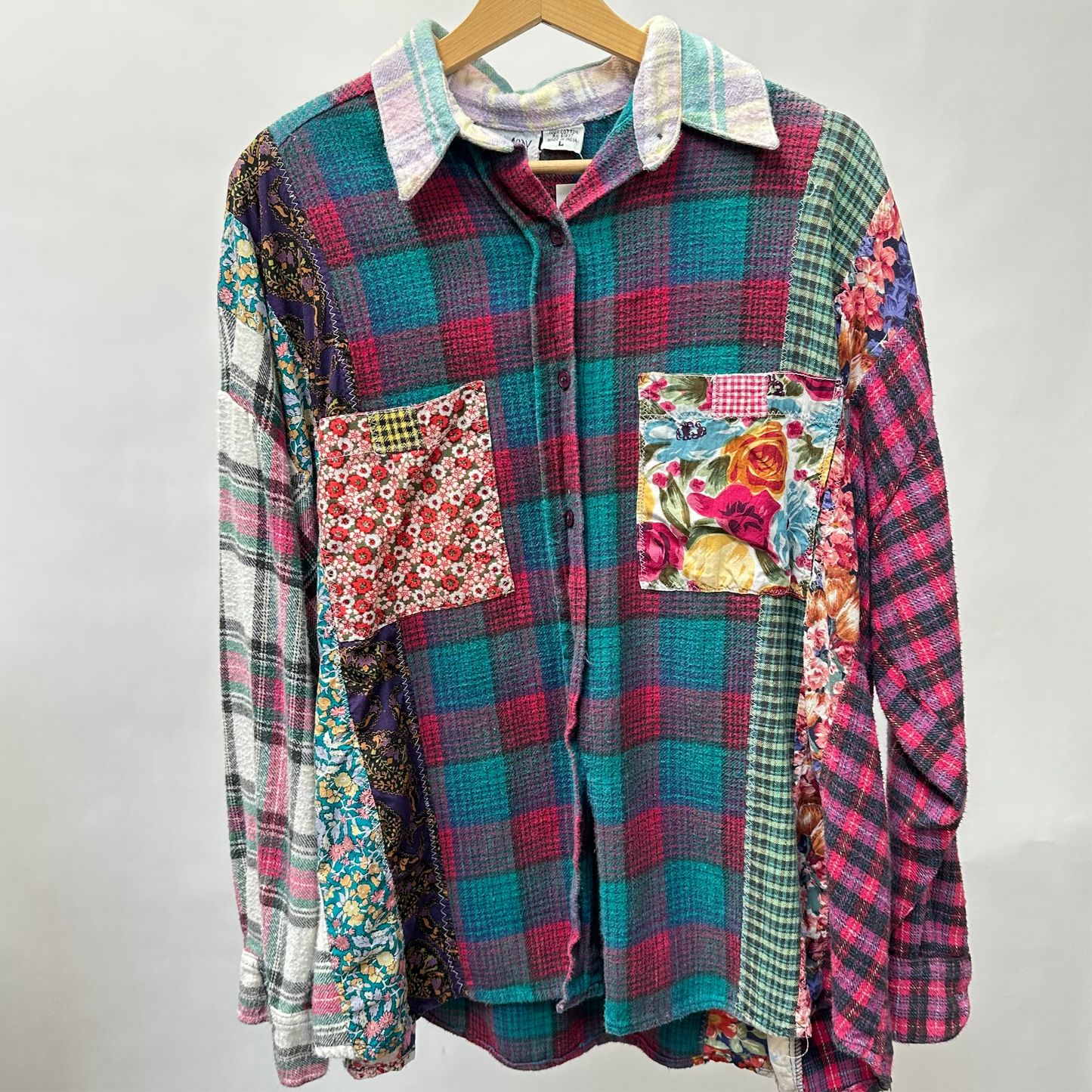 Vintage 80s/90s Patchwork Flannel Shirt - Large