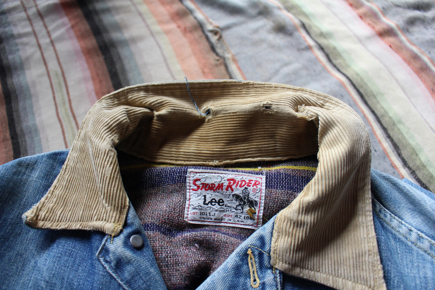 Vintage 60s 1960s Lee Storm Rider Denim Jacket Western Corduroy 42 Long