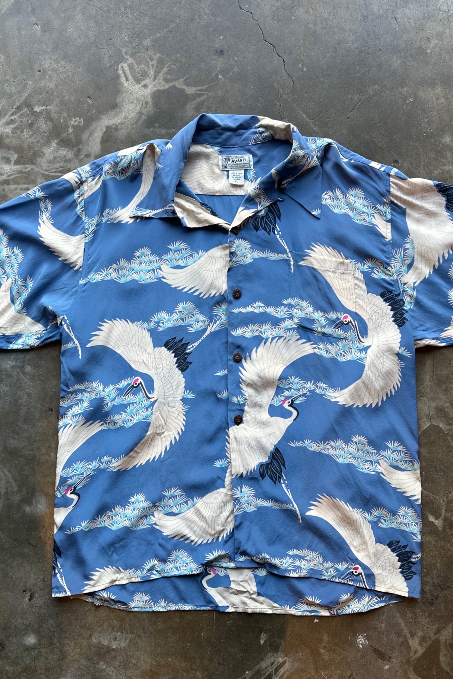 1990s Silk Crane Hawaiian Shirt