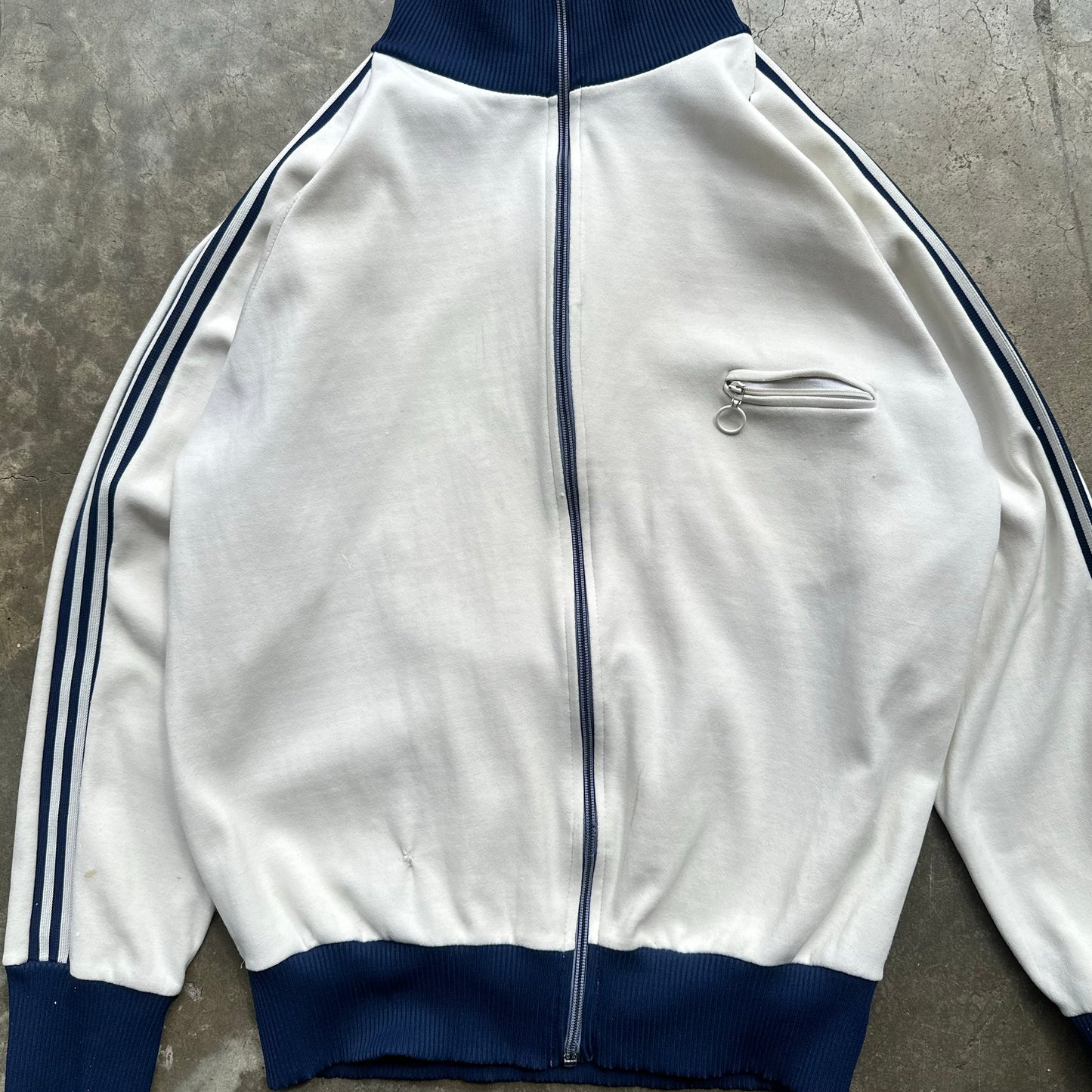 Vintage 1970s Track Jacket in White/Blue - Medium