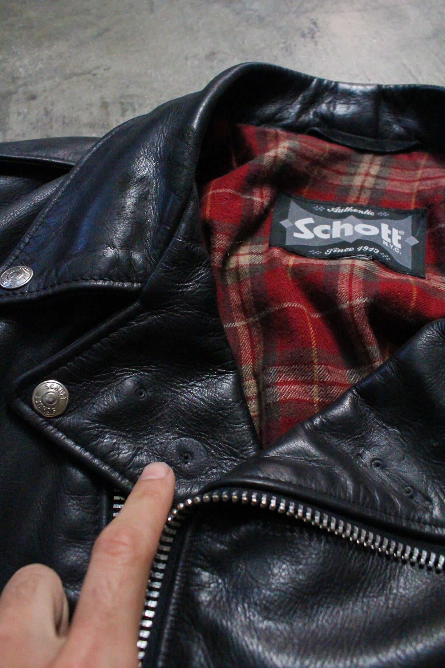 Schott Flannel Lined Motorcycle Jacket - Size 40