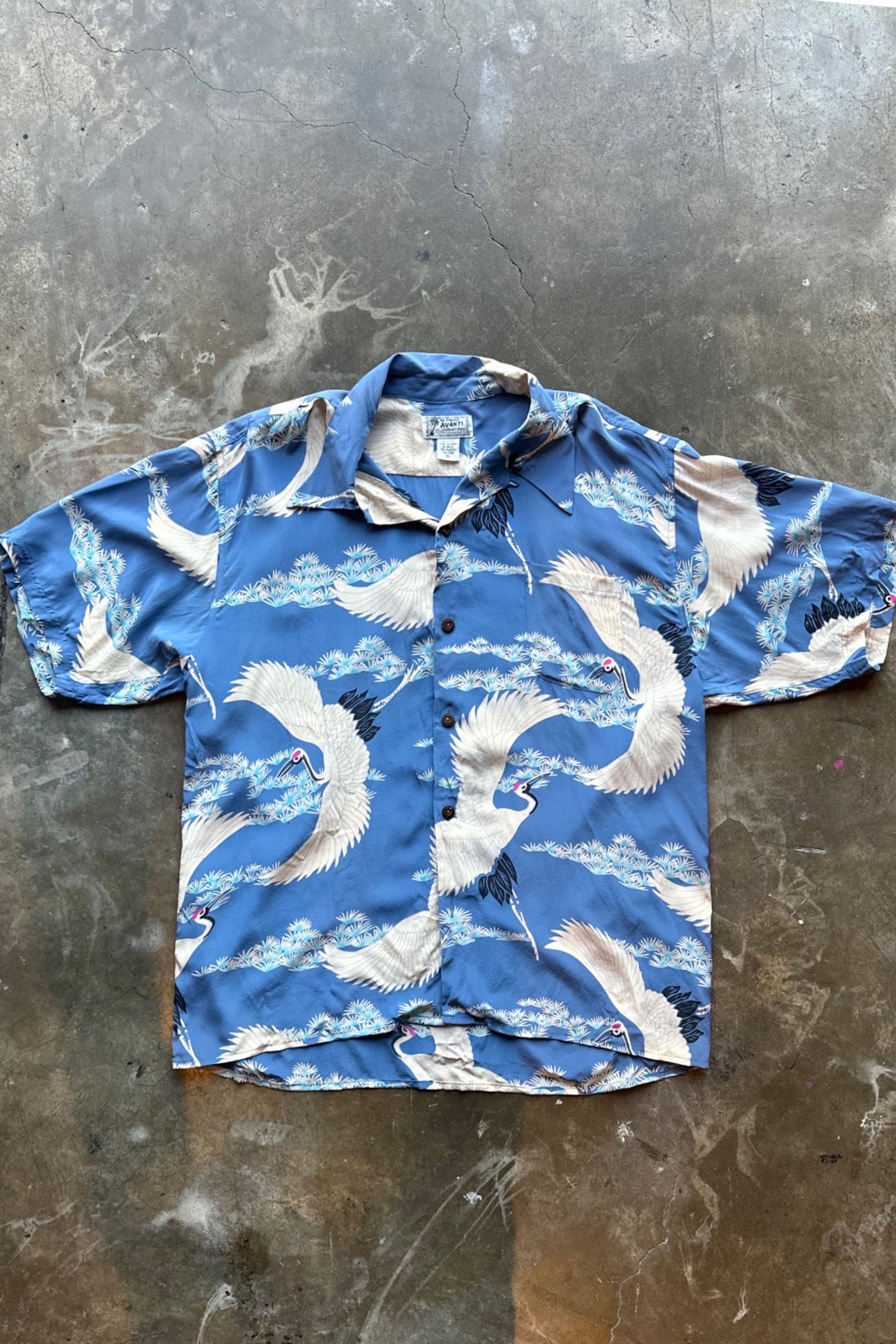 1990s Silk Crane Hawaiian Shirt