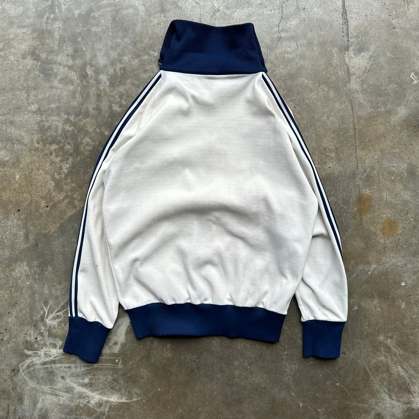 Vintage 1970s Track Jacket in White/Blue - Medium