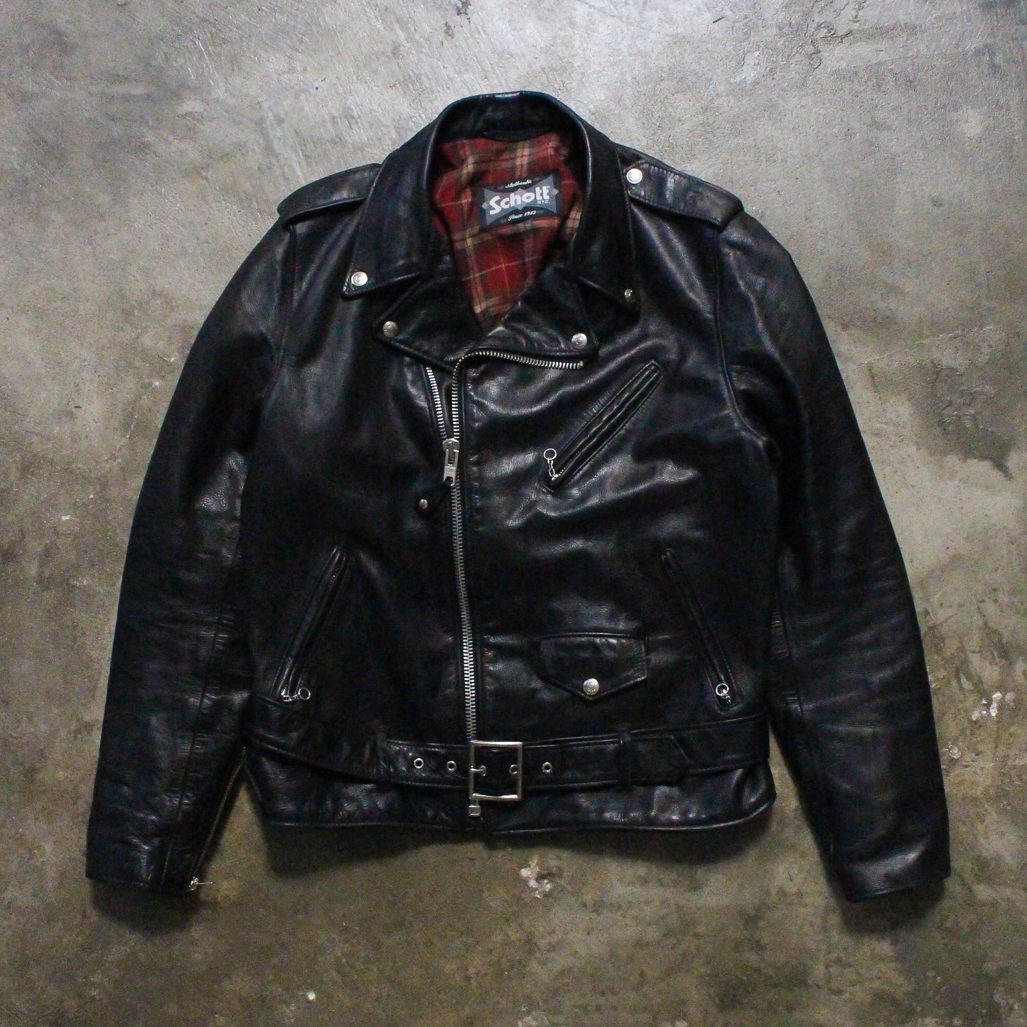 Schott Flannel Lined Motorcycle Jacket - Size 40