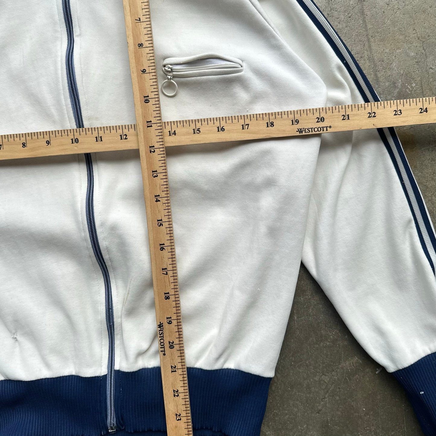 Vintage 1970s Track Jacket in White/Blue - Medium