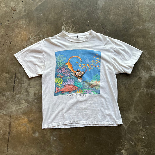 90s Cat Scuba Diving T Shirt - Medium