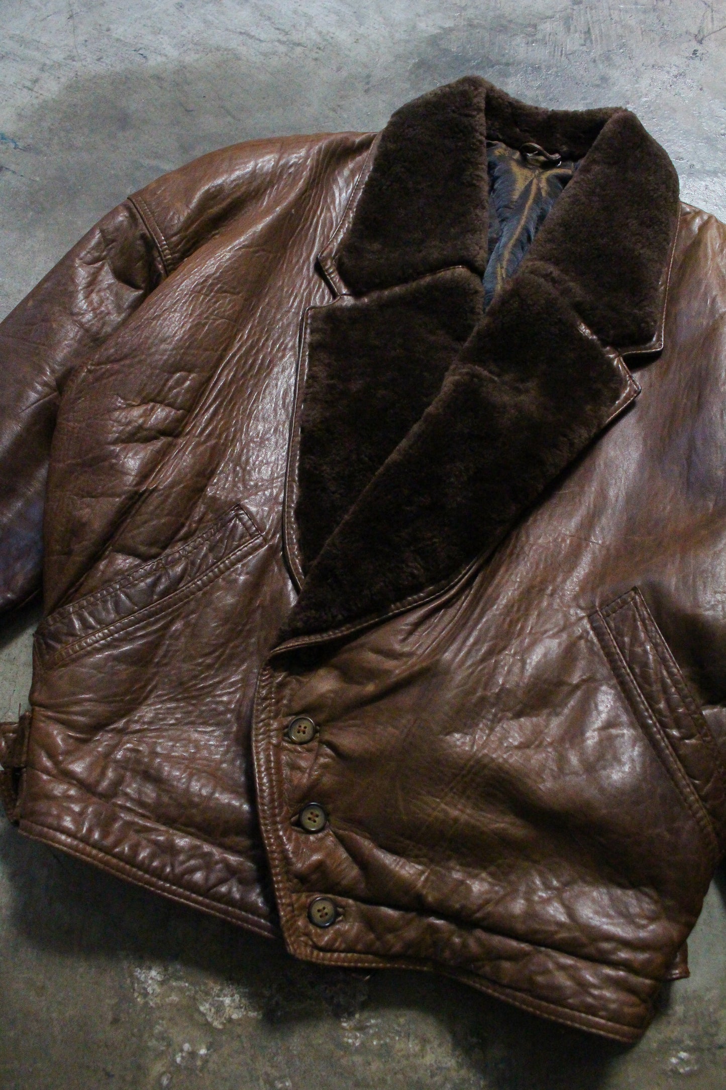 Vintage 1980s Gianni Versace Brown Leather Beaver Fur Overcoat - Large