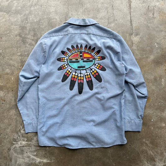 Vintage 1970s Christi Shirts Native The Sun Face Wrangler Shirt - Medium