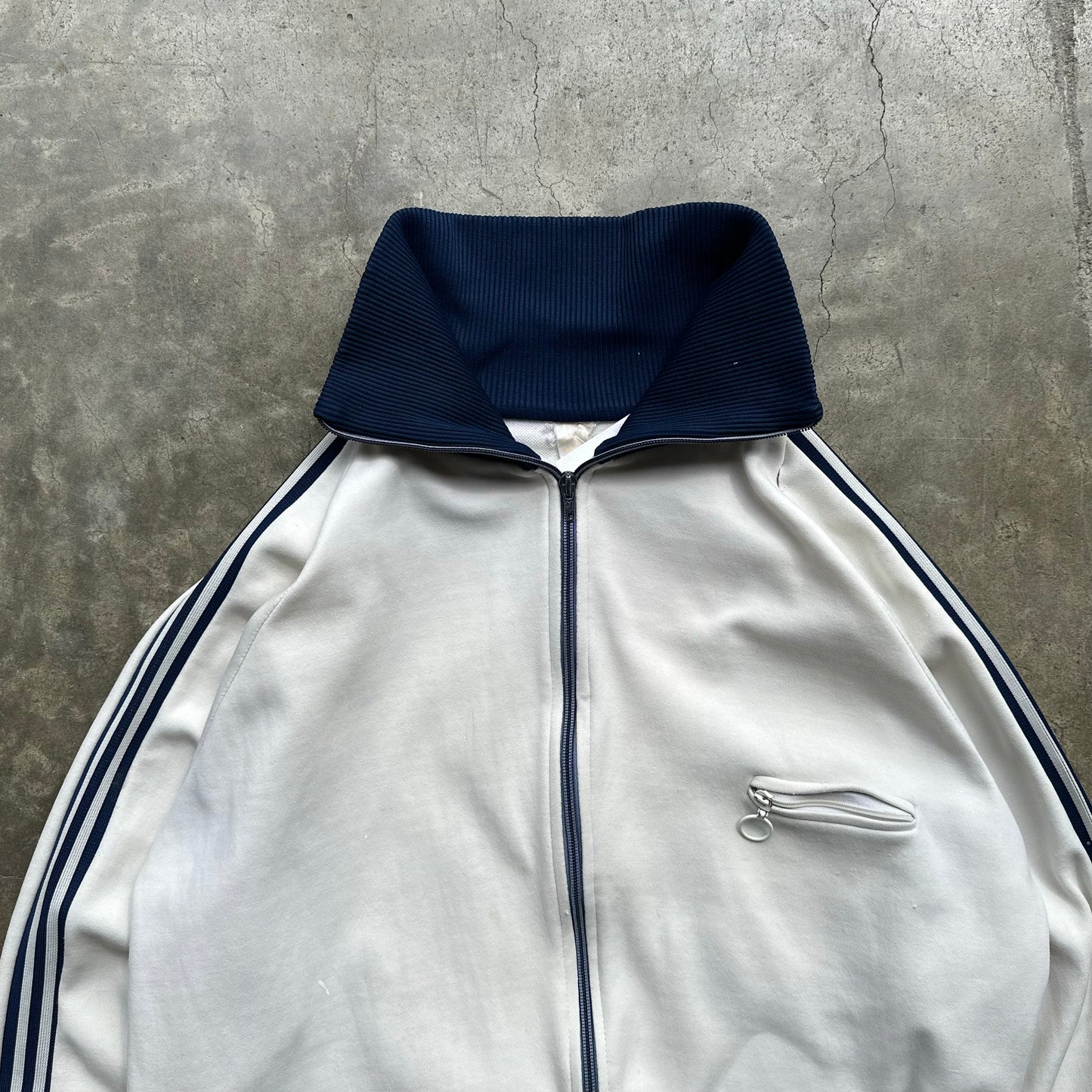 Vintage 1970s Track Jacket in White/Blue - Medium