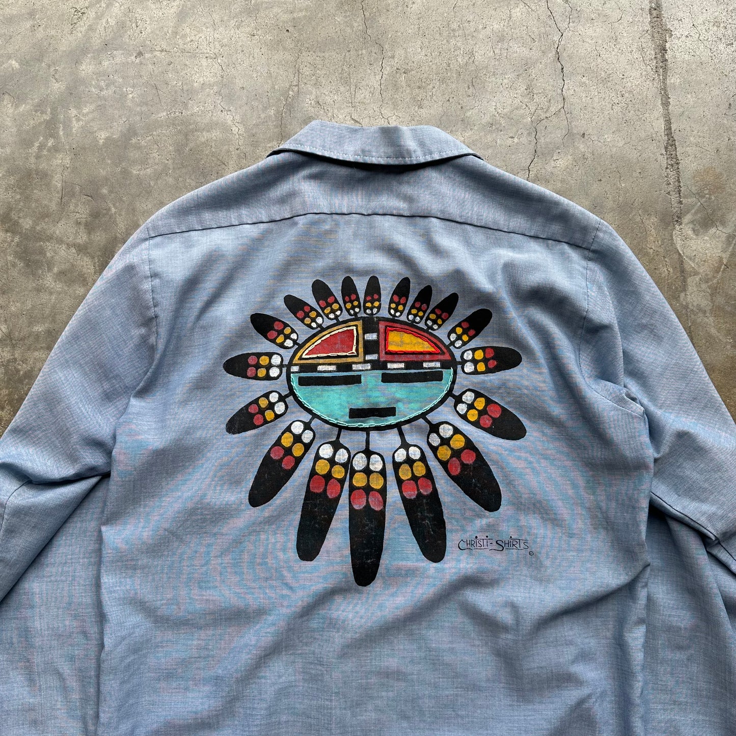 Vintage 1970s Christi Shirts Native The Sun Face Wrangler Shirt - Medium