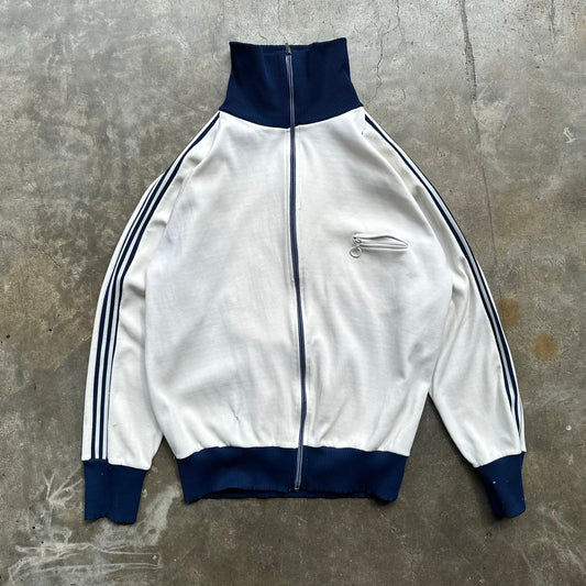 Vintage 1970s Track Jacket in White/Blue - Medium
