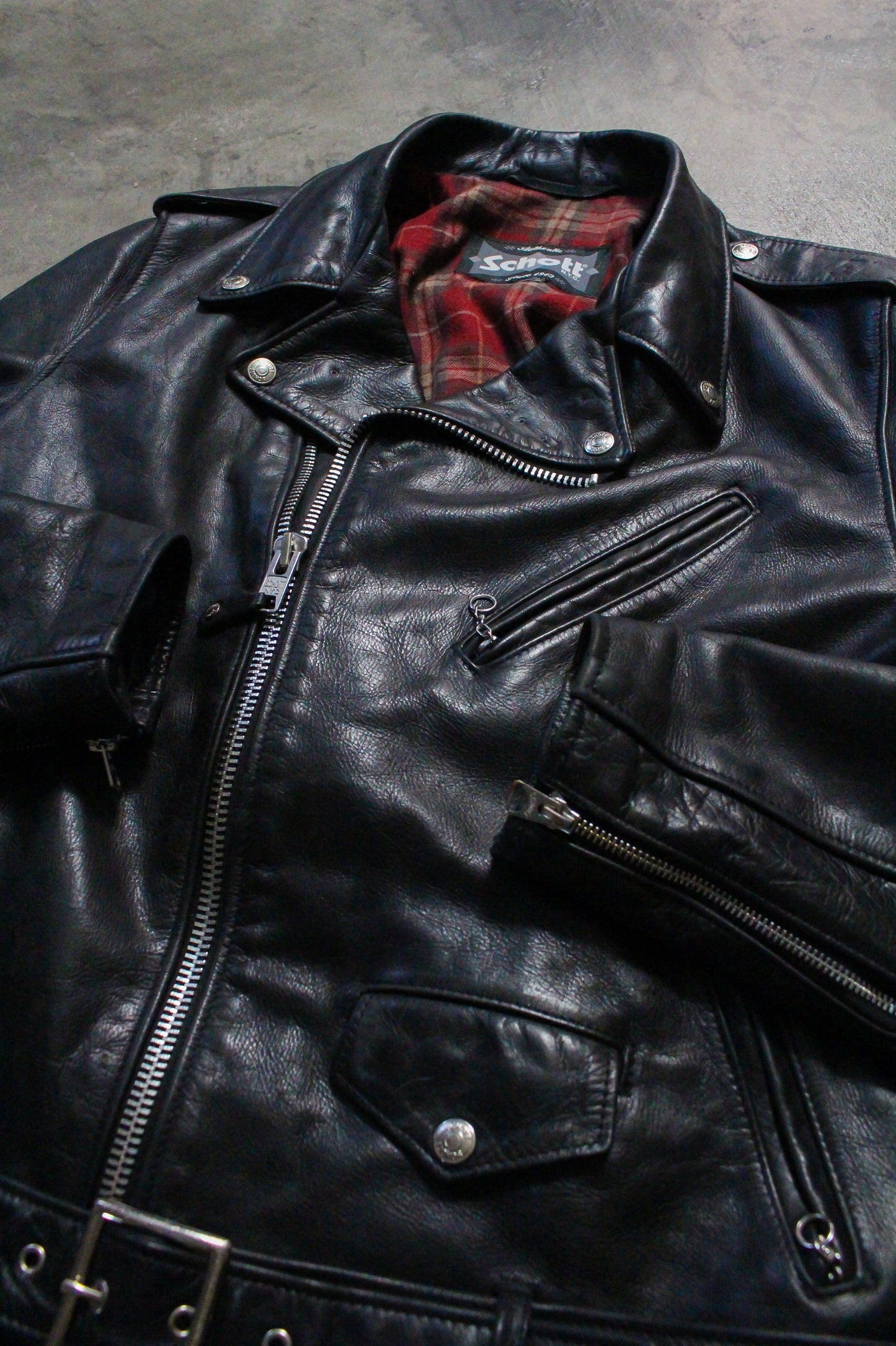 Schott Flannel Lined Motorcycle Jacket - Size 40