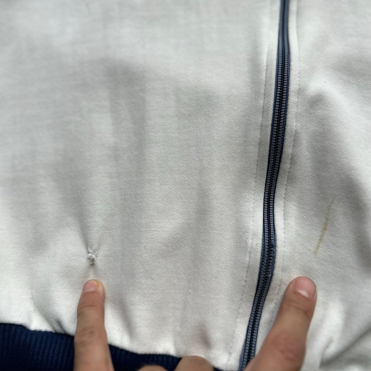 Vintage 1970s Track Jacket in White/Blue - Medium