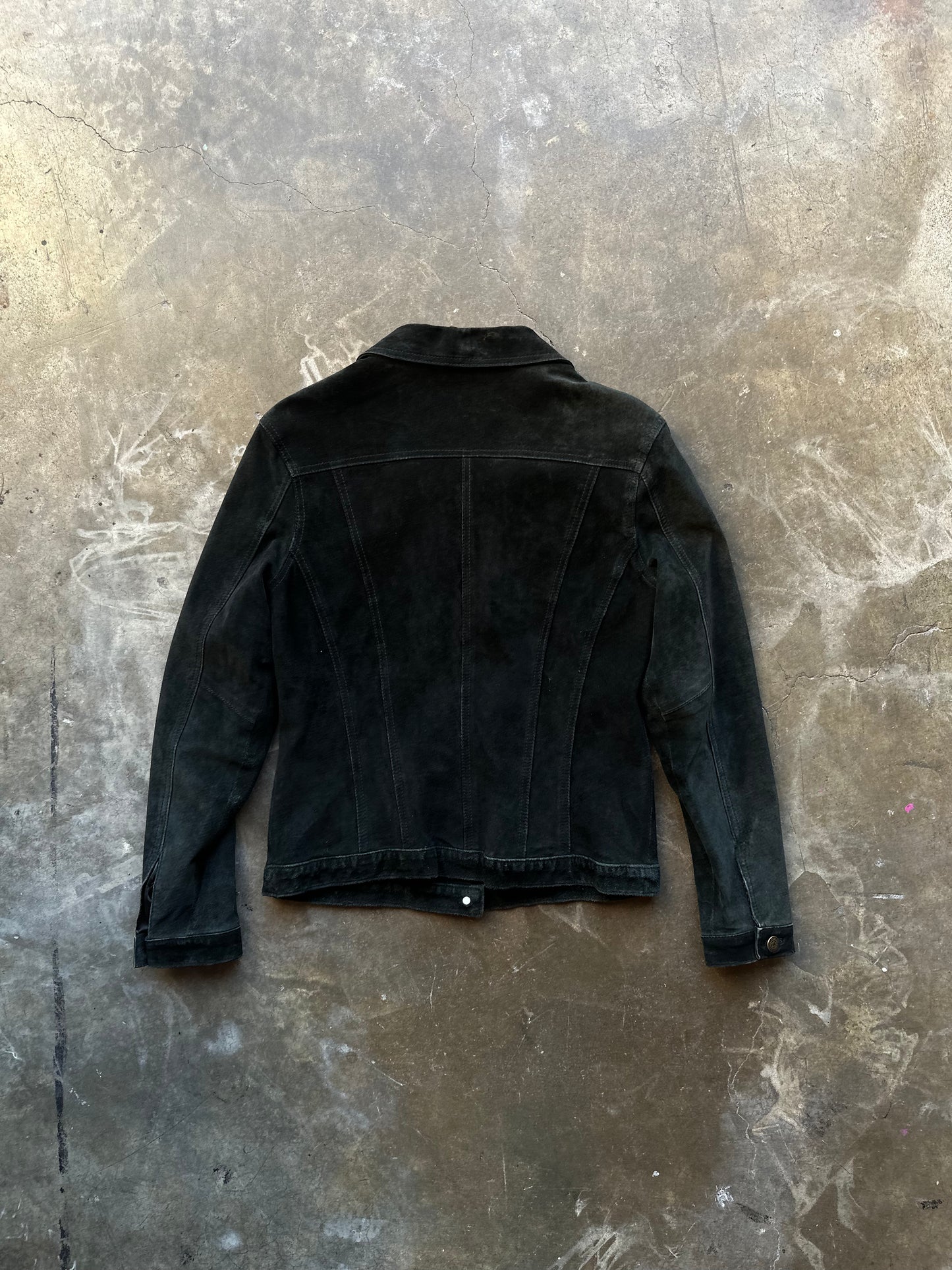 90s Women’s Black Suede Leather Jacket - Medium