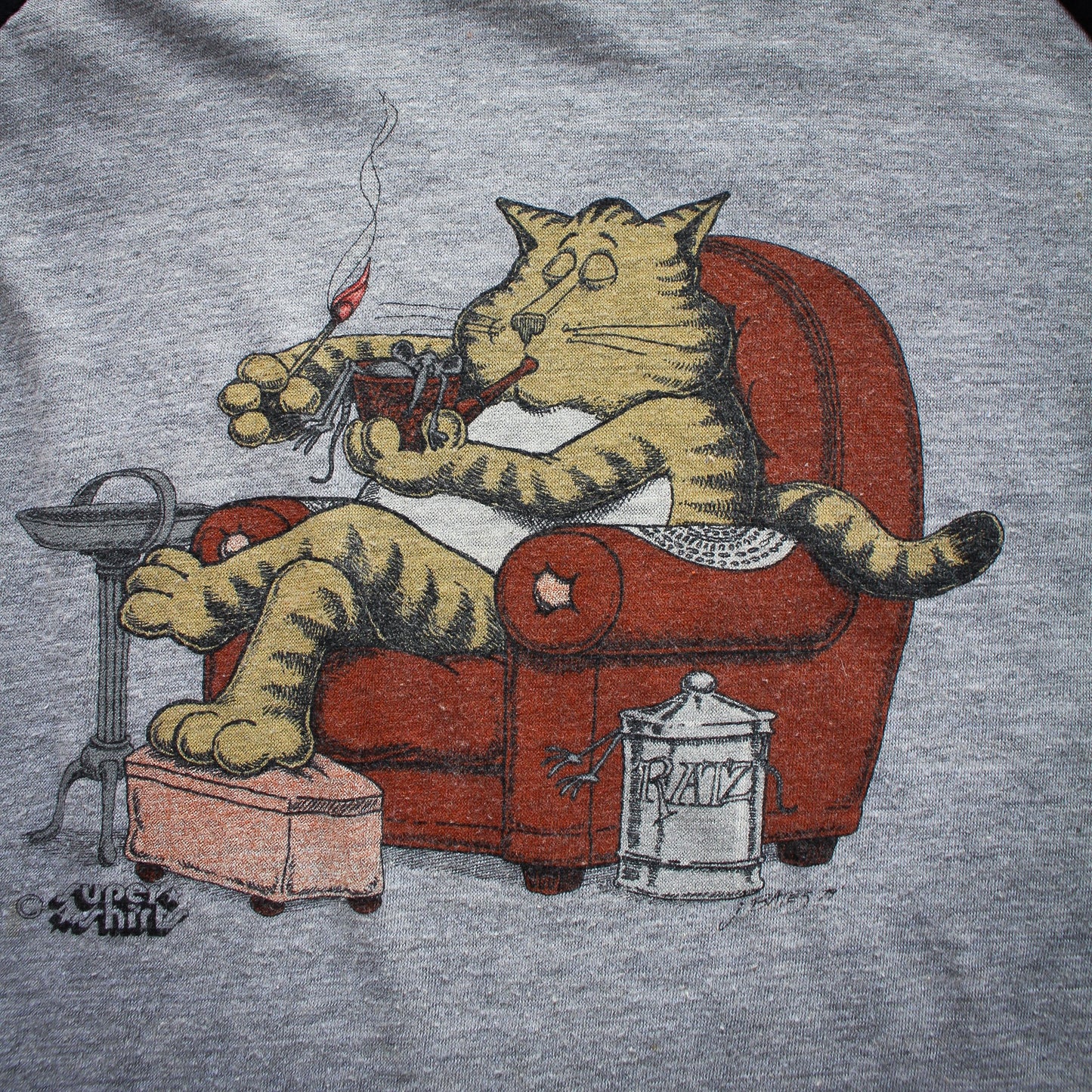 70s Smokin' On Rats Raglan Cat T-Shirt - L/XL