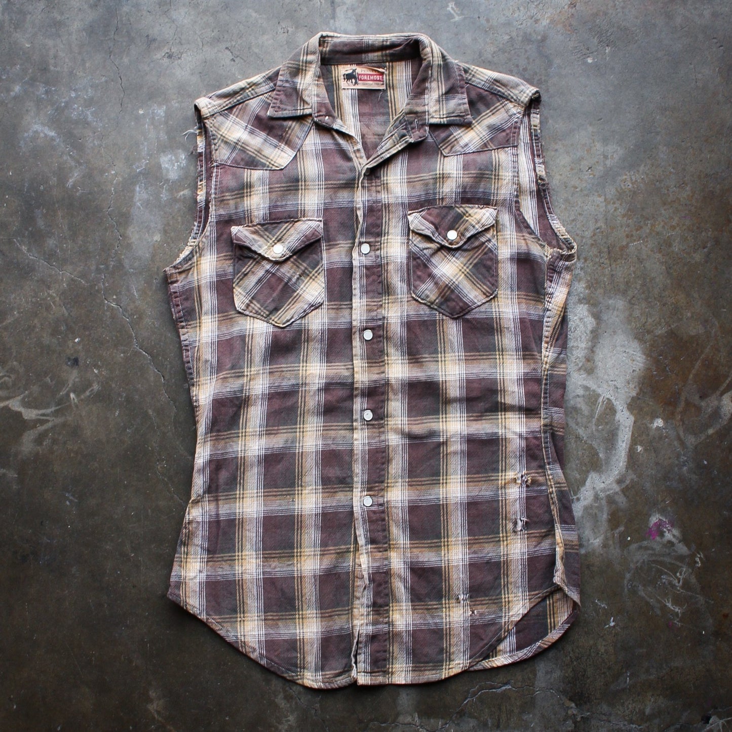 50s Penney's Foremost Plaid Flannel Cutoff Shirt - Small