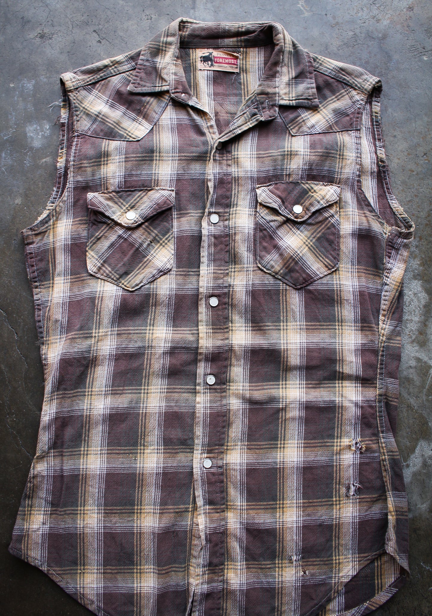 50s Penney's Foremost Plaid Flannel Cutoff Shirt - Small