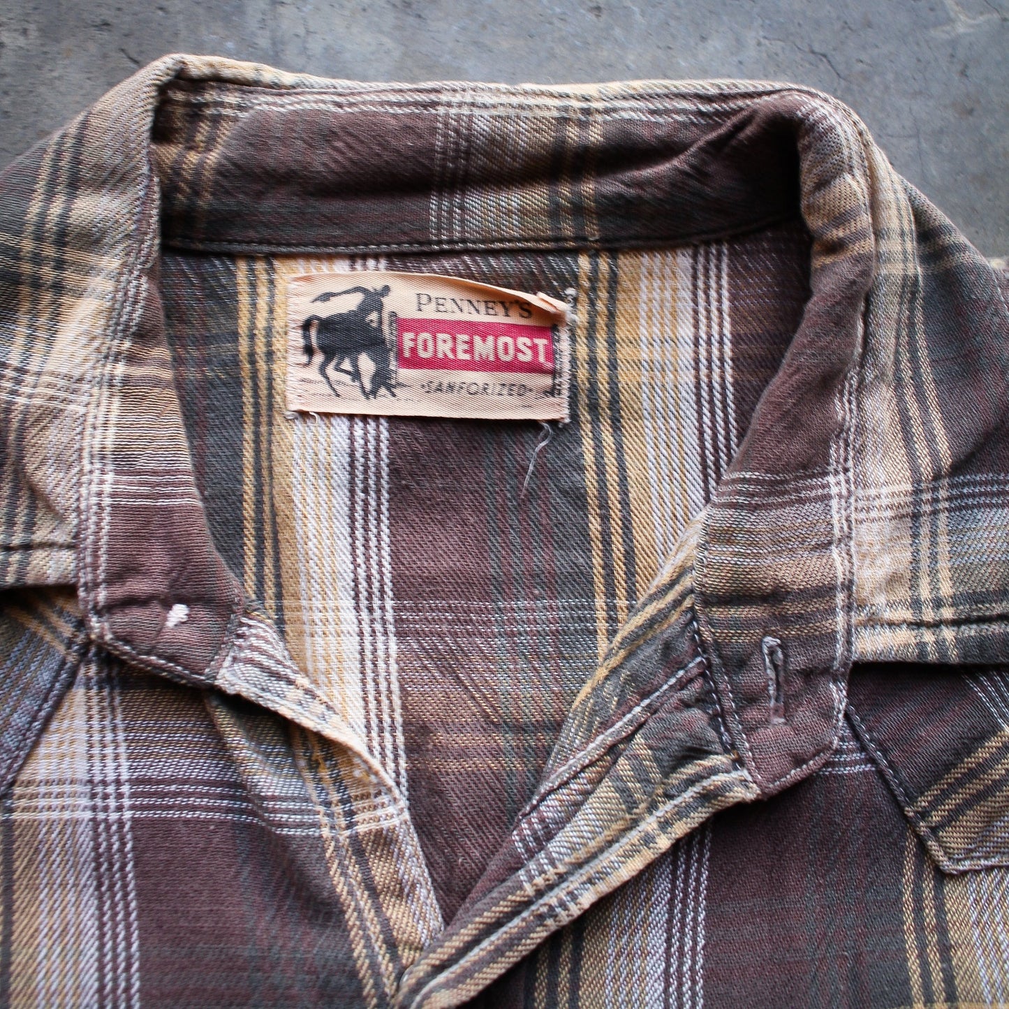 50s Penney's Foremost Plaid Flannel Cutoff Shirt - Small