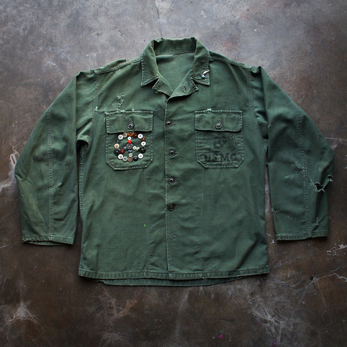 Late 60s Anti-War Customized Military Shirt - Large