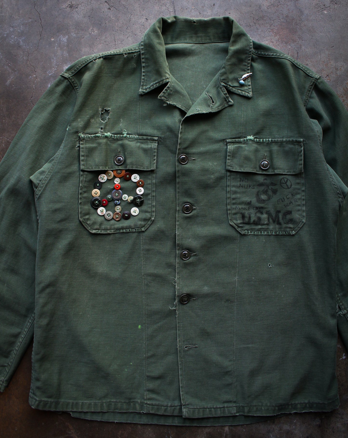 Late 60s Anti-War Customized Military Shirt - Large