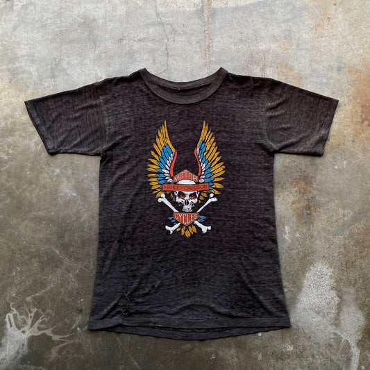 Vintage Late 70s/80s Harley/Davidson Skull Wings Dealer T Shirt