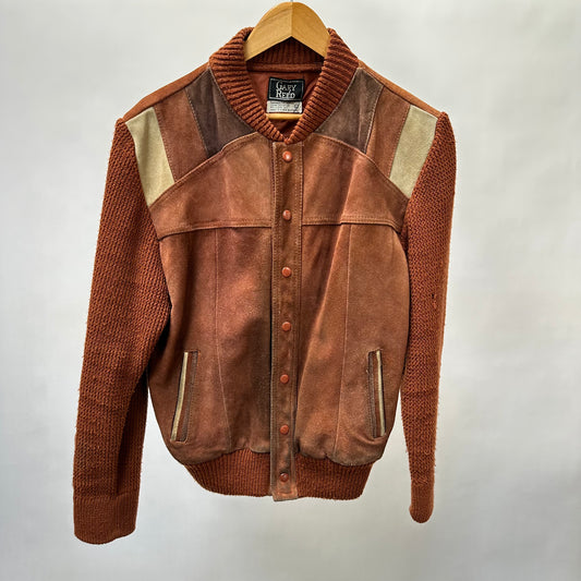 Vintage 60s Suede Leather Knit Jacket - Large
