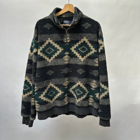 Vintage 90s Polo Ralph Lauren Aztec Fleece Jacket - XL