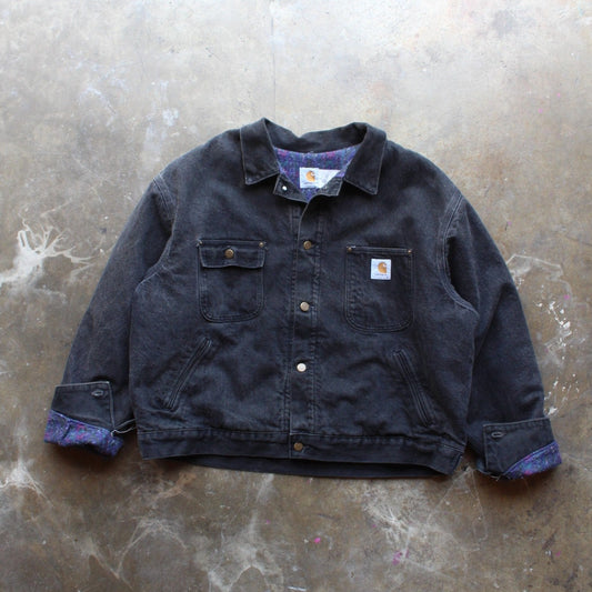 90s Carhartt Blanket Lined Denim Jacket Black - 2XL